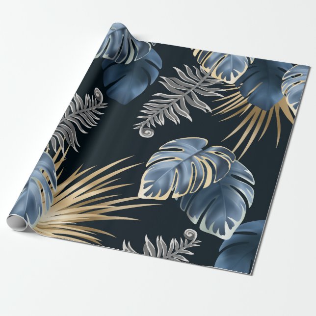 Papier Cadeau plante tropique feuille sombre (Déroulé)