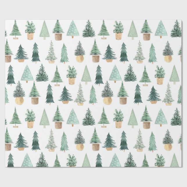 Papier Cadeau Plantes de Noël chic moderne Arbres (Plat)