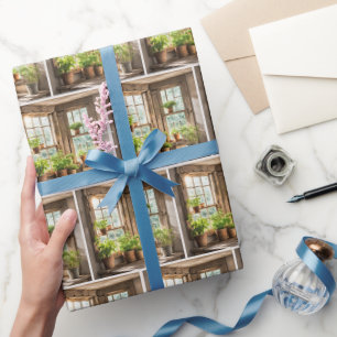 Papier Cadeau Plantes Pointés Dans Une Fenêtre Ensoleillée