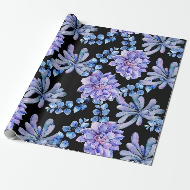 Papier Cadeau Plantes succulentes à l'aquarelle (Déroulé)