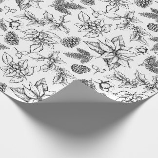 Papier Cadeau Plantes tirés par la main de Noël. Noël de cru