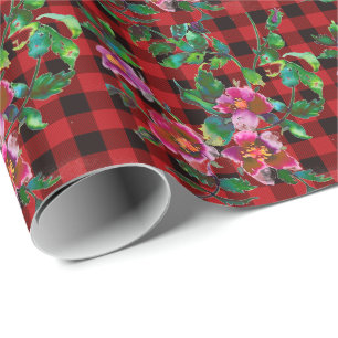 Papier Cadeau Plaque rouge rustique noir avec détail rose aquare