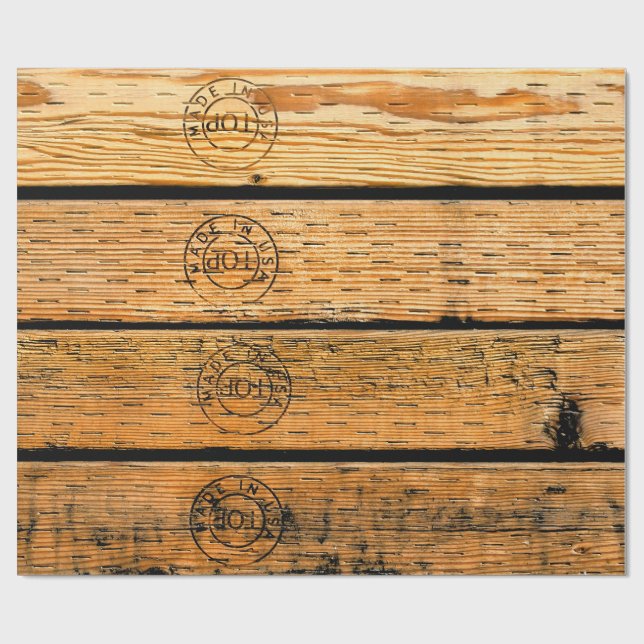 Papier Cadeau Plaques de bois estampillées "Fabriqué aux Etats-U (Plat)