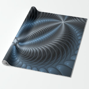 Papier Cadeau Plastique bleu gris 3D Fractal Art moderne Abstrai
