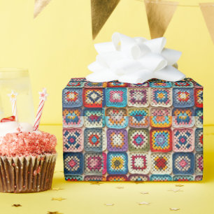 Papier Cadeau Plat Carré Granny Crochetée Multicolore