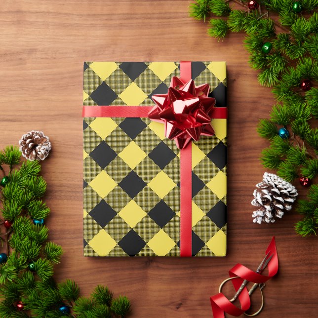 Papier Cadeau Plat noir jaune | Buffalo Checks Motif (Cadeau de vacances)