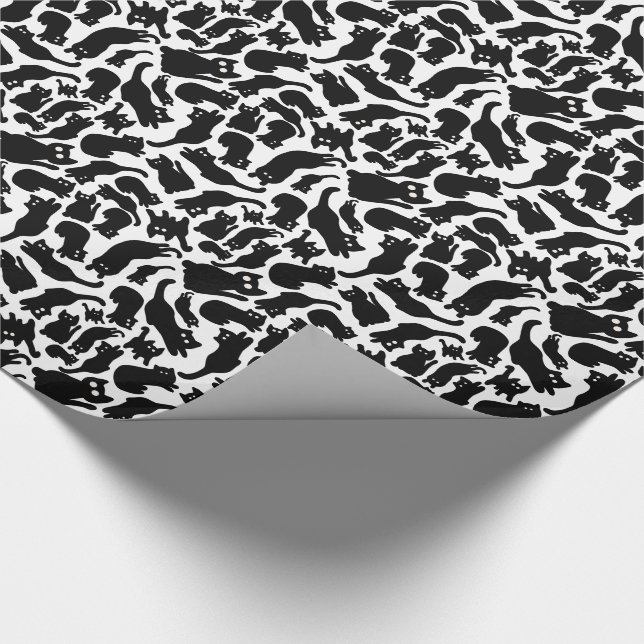 Papier Cadeau Playful Black Cat Silhouettes Whimsical (Coin)