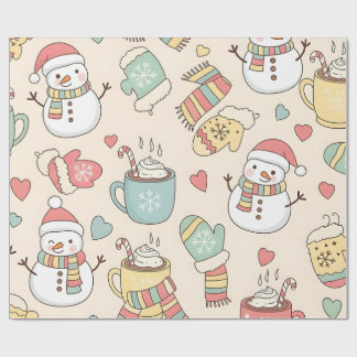 Papier Cadeau Playful Winter Holiday Hand-Drawn Snowmen and Fest
