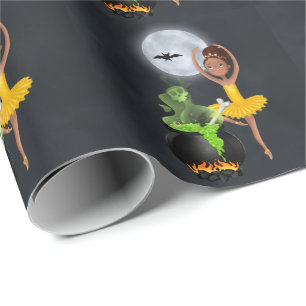 Papier Cadeau Pleine lune d'Halloween Ballerina et Cauldron