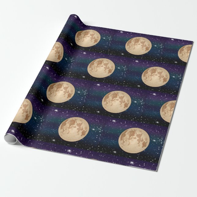 Papier Cadeau Pleine lune sur Starry Night Hand Drathday (Déroulé)