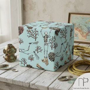 Papier cadeau Plongeur sous-marin Squelette Bleu