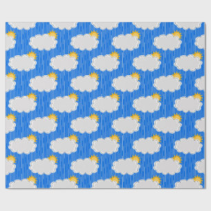Papier Cadeau Pluie de nuages de soleil Design Motif bleu