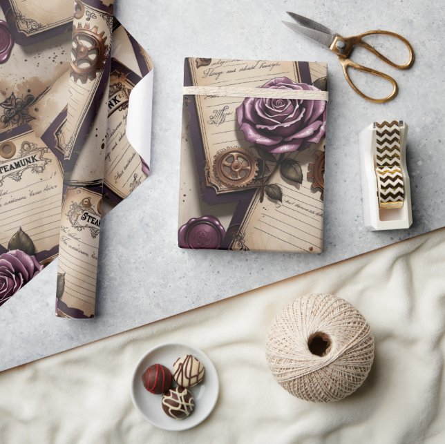 Papier Cadeau Plum Roses Mechanical Steampunk  (Artisanat)