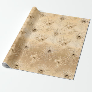 Papier Cadeau Plume de Paon Brun Clair Deluxe Glamour