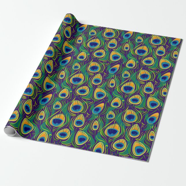 Papier Cadeau Plume élégante de paon (Déroulé)