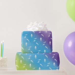 Papier Cadeau Plumes blanches sur arc-en-ciel