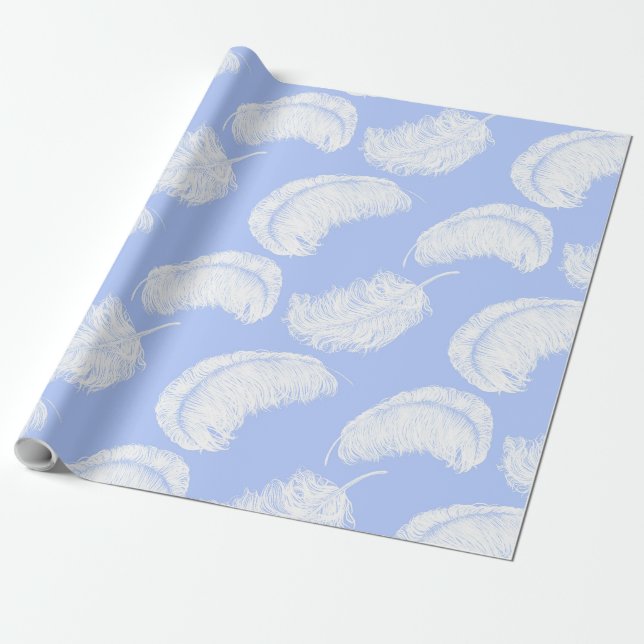 Papier Cadeau Plumes d'autruche sur arrière - plan bleu périwink (Déroulé)