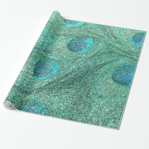 Papier Cadeau Plumes de paon de parties scintillantes de vert de