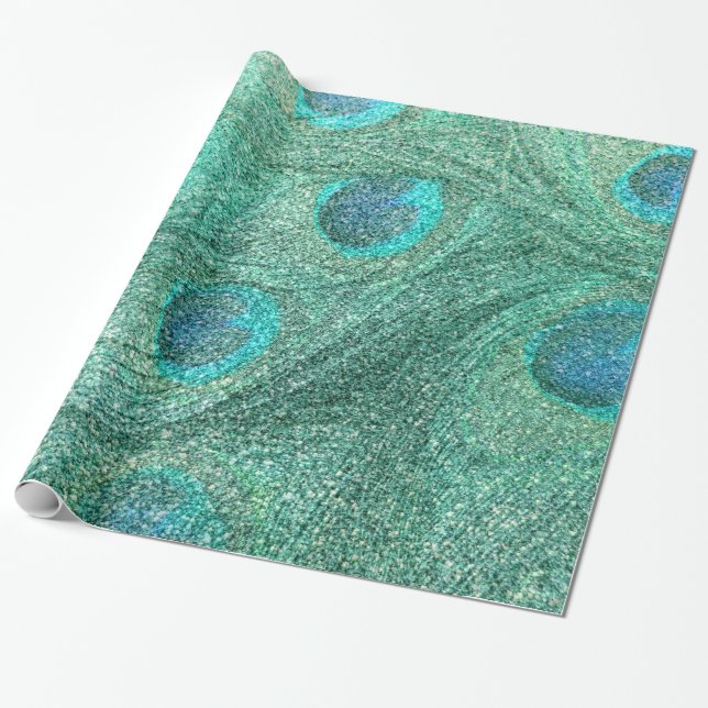 Papier Cadeau Plumes de paon de parties scintillantes de vert de (Déroulé)