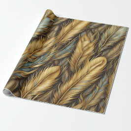 Papier Cadeau Plumes d'or Argent Art
