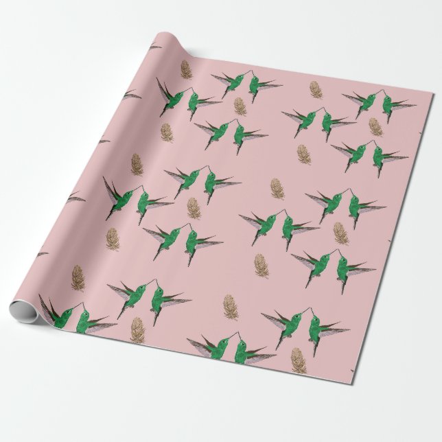 Papier Cadeau Plumes d'or de colibri (Déroulé)