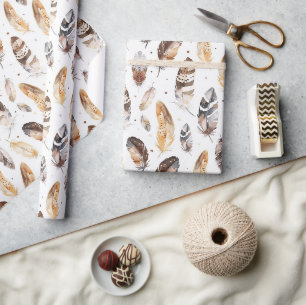 Papier Cadeau Plumes indigènes tribales à la crème Brown