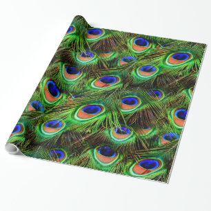 Papier Cadeau Plumes Peacock 7A-B Options Papier d'enveloppement