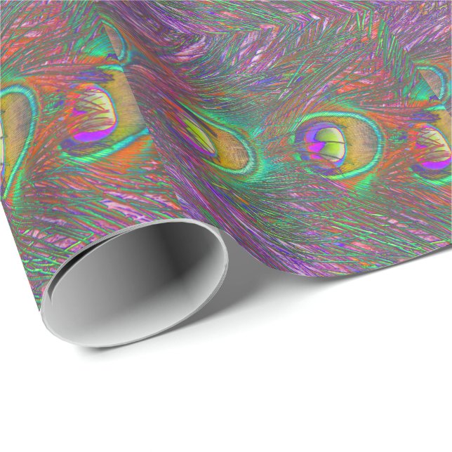 Papier Cadeau Plumes Peacock Tinsel de Noël (Coin rond)