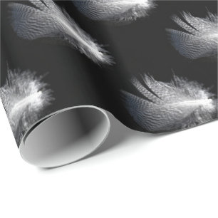 Papier Cadeau Plumes rayées noir et blanc flottant sur un étang