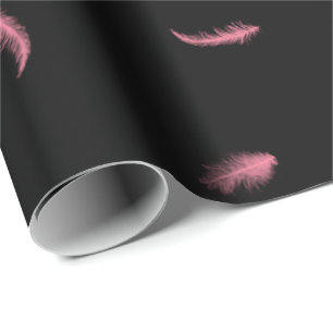 Papier Cadeau Plumes Roses Sur Papier À Enveloppement Noir