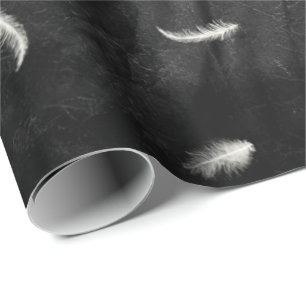 Papier Cadeau Plumes sur papier à envelopper en cuir noir
