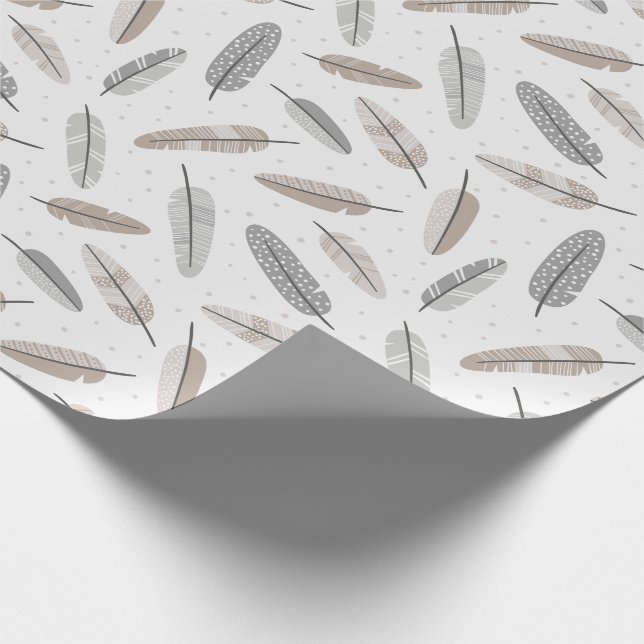 Papier Cadeau Plumes Tribales mignonnes en couleurs neutres sur  (Coin)