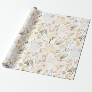 Papier Cadeau Plutôt Neutre Crème Rose Floral