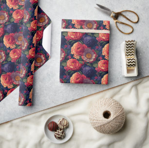 Papier Cadeau Plutôt vintage rouge Orange mum mum peony floral