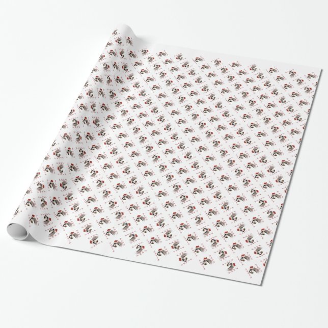 Papier Cadeau Poches Père Noël Schnauzer Miniature (Déroulé)