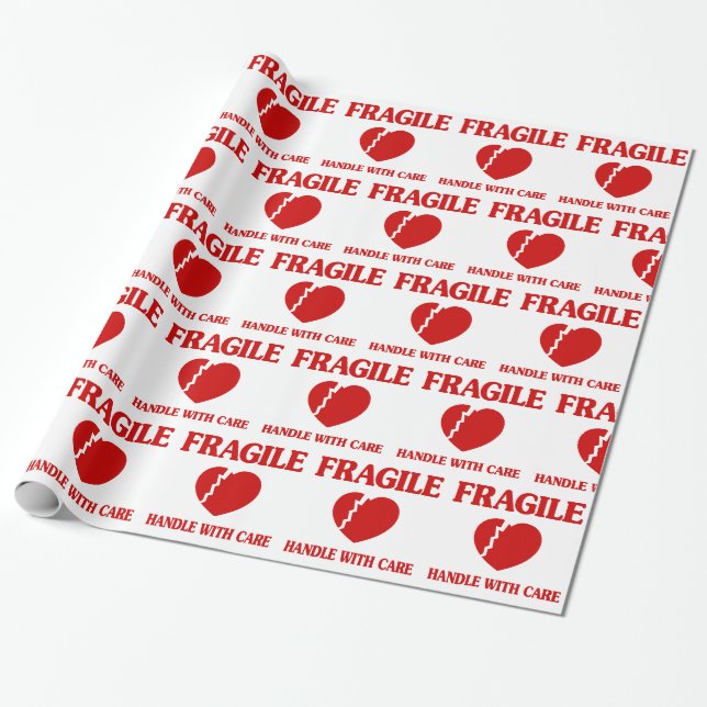 Papier Cadeau Poignée Cardiaque Fragile Avec Soin (Déroulé)