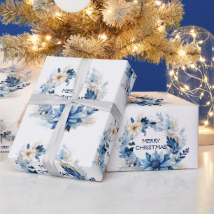 Papier Cadeau Poinsettia bleue