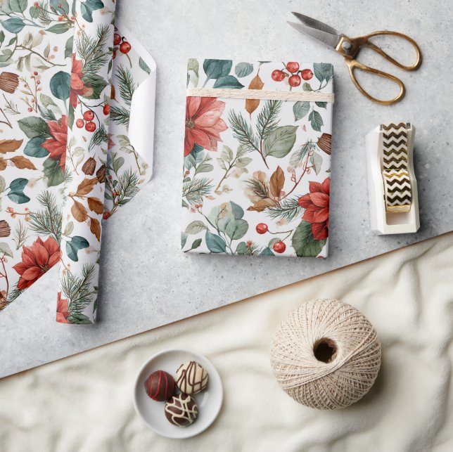 Papier Cadeau Poinsettia Christmas Wrapping Paper (Artisanat)