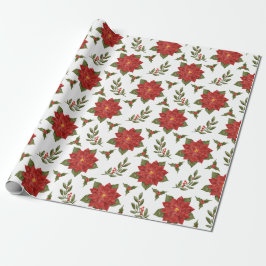 Papier Cadeau Poinsettia et Holly Noël envelopper cadeau de Noël