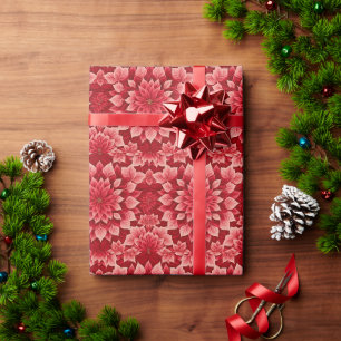 Papier Cadeau Poinsettia rouge festive