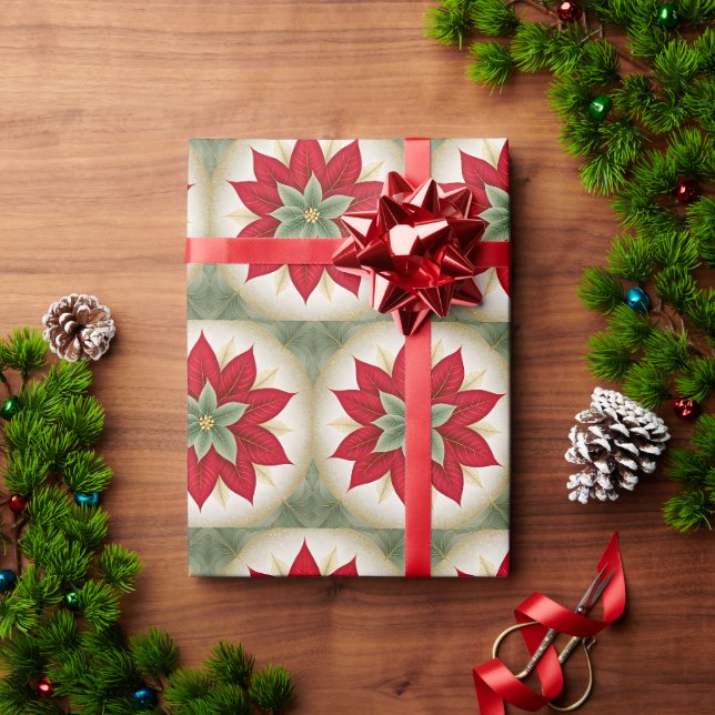 Papier Cadeau Poinsettia rouge festive (Cadeau de vacances)