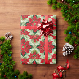 Papier Cadeau Poinsettia rouge festive