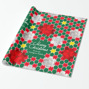 Papier Cadeau Poinsettia Star rouge vert Noël photo de famille