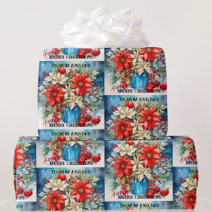 Papier Cadeau Poinsettias de Noël à maman et papa Texte personna
