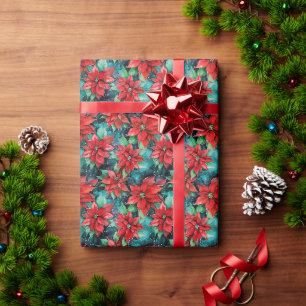 Papier Cadeau Poinsettias de Noël Conception traditionnelle de v
