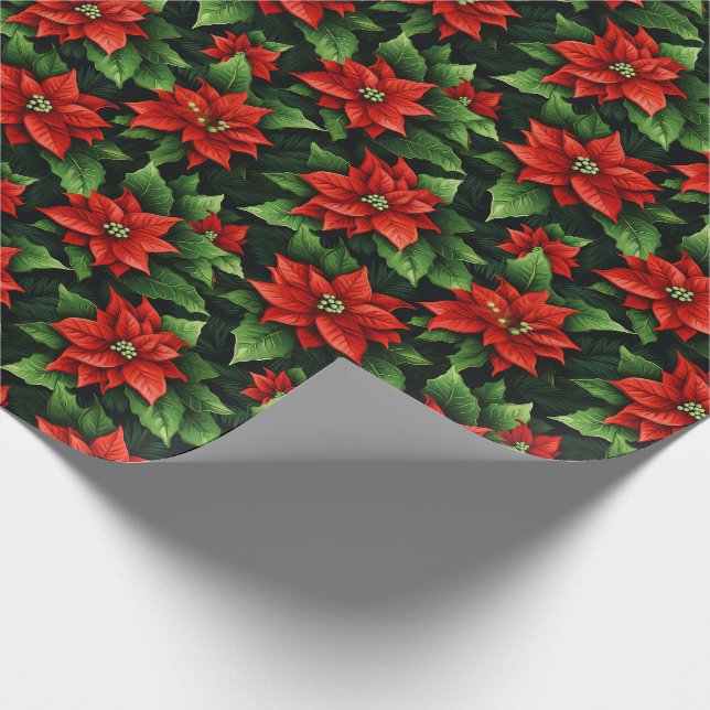 Papier Cadeau Poinsettias en papier d'emballage de vacances (Coin)