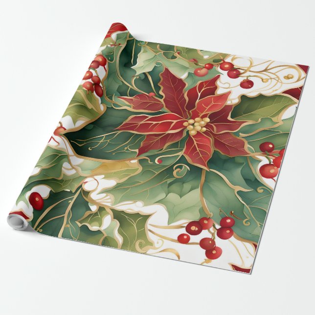 Papier Cadeau poinsettias et papier d'emballage saint (Déroulé)