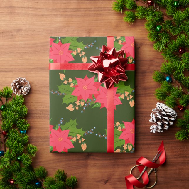 Papier Cadeau Poinsettias Fleurs Vacances (Cadeau de vacances)