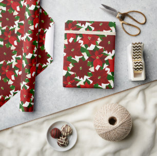 Papier Cadeau Poinsettias rouges