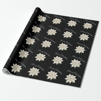 Papier Cadeau Poinsettie blanche d'hiver
